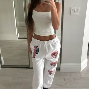 NWT White Powerpuff Girls sweatpants with pink accents!